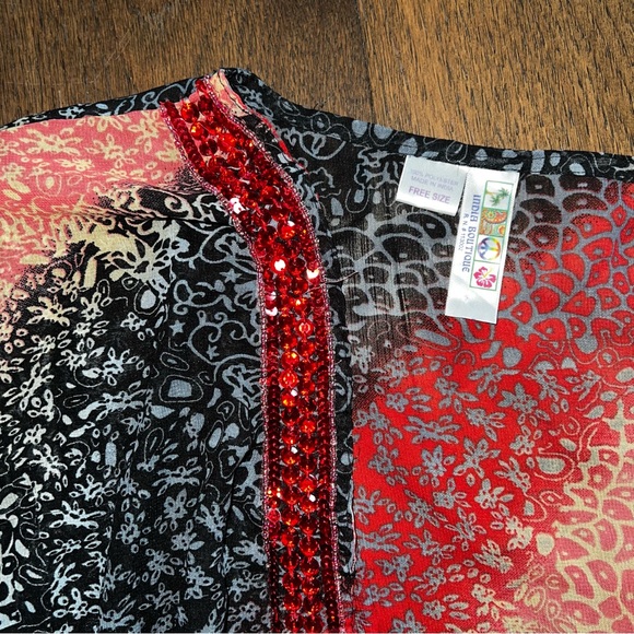 India Boutique Beach Coverup llBoho Style Red Black Yellow - Picture 3 of 5